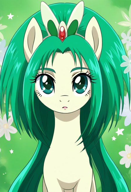 detailed background, green hair,, shiny skin,green eyes,<lora:curemint.pony:1>, curemint, solo,