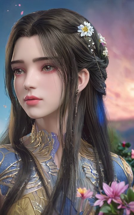 1girl,black eyes,long hair,super precise depiction, (flowers),multiple colors,high definition,Rich in intricate details. 8K,illustration,crazy colors,  <lora:limuwan-000008:0.7>