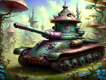 <lora:MagicAI:.9>   FairyTaleAI   tank , Highly detailed, sci fi fantasy setting, intricate detailed background