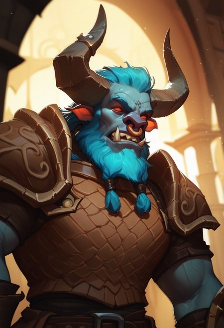 score_9, score_8_up, score_8, score_7_up, score_7, score_6_up, score_6, score_5_up, spiritbreakerpdxl, minotaur, beard, nose ring, red eyes, no pupils, shoulder armor, armor, vambraces, vox machine style, 1boy, male focus, solo, close up portrait, fantasy, tavern background, (dynamic lighting:1.1)
((masterpiece))
