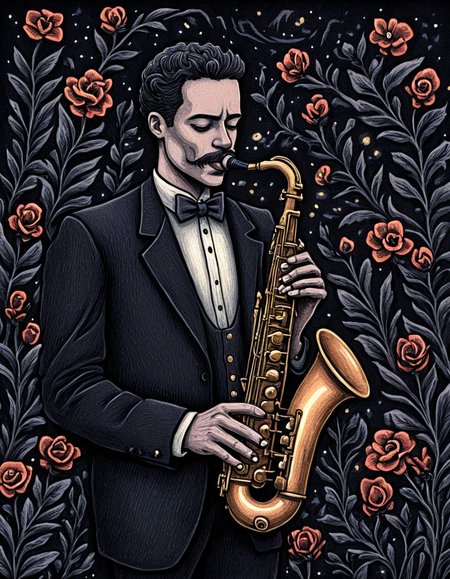 novuschroma81 style jazz music  illustration <lora:novuschroma81 style:1>