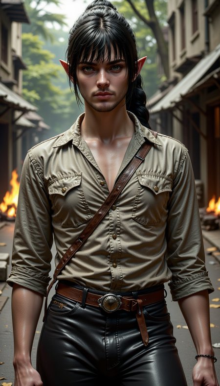 A realistic photo of a Sh4d0wh34rt man wearing a diadem under the hair and with a (scar:1.3) on the nose. wearing Button-cuff pants and Flannel shirt Entertaining in a vortex of time.
Extremely detailed hyper-realistic award-winning photo shot using a Canon using Æ/16.
