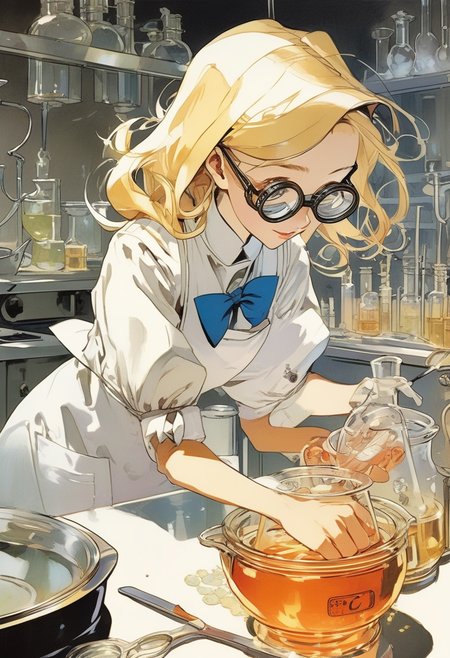 Anime Artwork,  Disney Alice in Wonderland cooking meth in a lab,  wearing chemist goggles,  art by Makoto Shinkai,  art by J.C. Leyendecker
Negative prompt: bad,  ugly,  out of frame
Steps: 30, Sampler: Euler, CFG scale: 10.0, Seed: 2670297073, Size: 832x1216, Model: animagineXL_v10