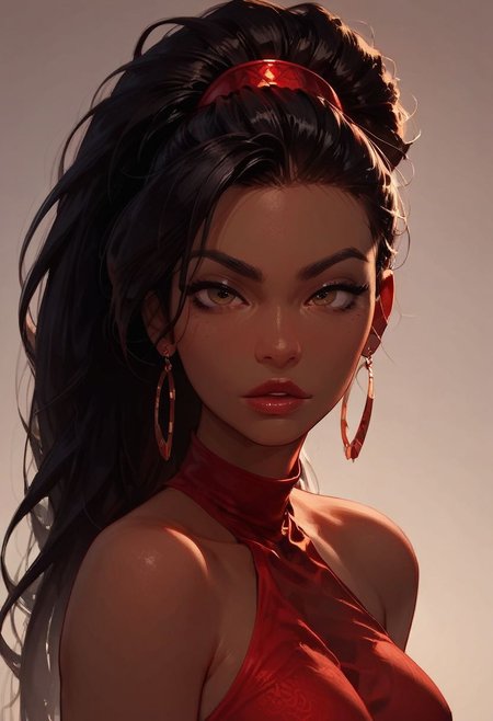 score_9, score_8_up, score_8. score_9, score_8_up, score_7_up, score_6_up, masterpiece, 4k, high quality, (best quality:1.1), 
((solo:1.5)), 1girl, beautiful, nice, Monique(from Kim possible), red blouse, black hair, dark skin, mexican, brown eyes, long hair, afro ponytail, face focus,