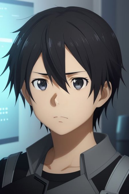 high resolution, solo, best quality, 1Boy, Kazuto Kirigaya, portraits, Black Hair, Black Eyes, Science Fiction, OverallDetail