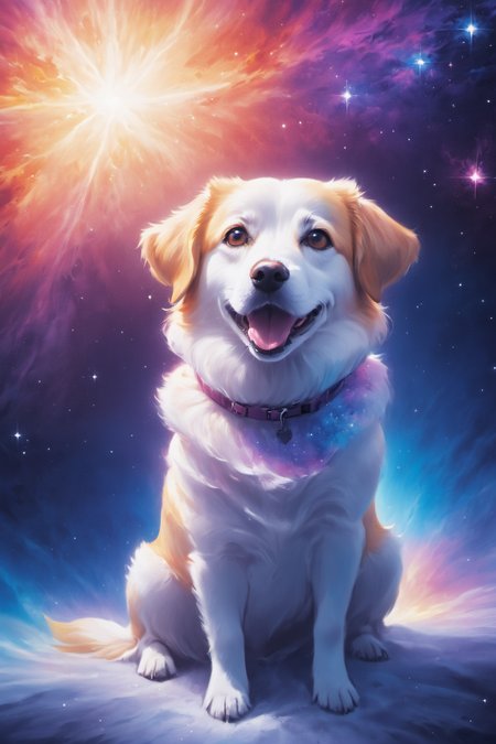 cosmic canvas,  galaxy background, painting of a dog, <lora:Cosmic_Canvas_SDXL:1>