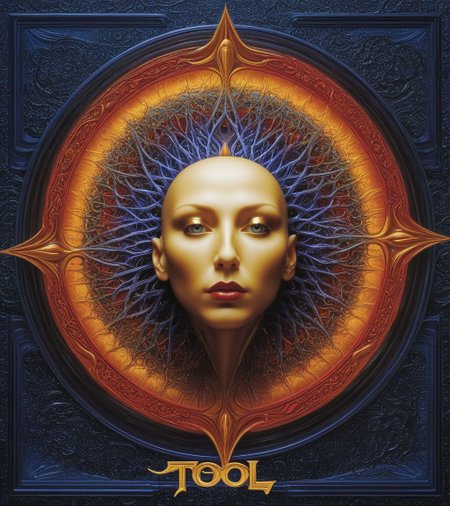 Tool Metal album cover, style by Alex Gray, (write text: "TOOL")