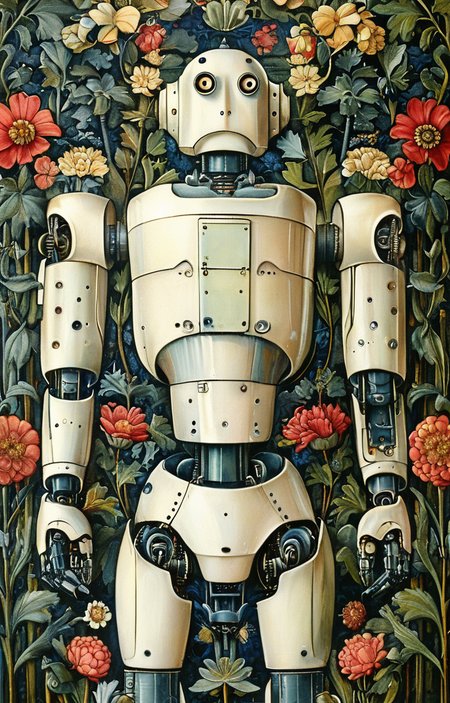 masterpiece,best quality,<lora:tbh192-sdxl:0.9>,illustration,style of William Morris portrait of Housework robots