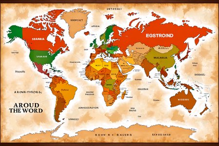 Stable_Yogis_PDXL_Positives,<lora:sdxl_lightning_8step_lora:1>,a Modern englisch World Map,(Text " Around the World":1.2),top down View,