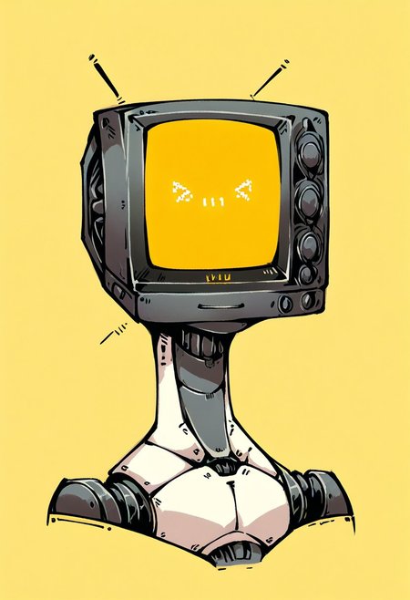 score_9, score_8_up, score_7_up, black outlines, dark yellow background
upper body, portrait, simple background, robot, faceless cyborg, android, glitches, hologram displaying a face, digital code, predicta tv, tv static