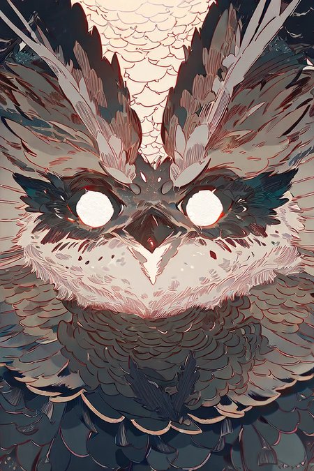 (by big squid man),(by murayama\ ryota:0.6), (by itomugi-kun:0.8), BREAK, masterpiece, best quality,  animal focus, variatons, [moth|owl], whiskers, still life, looking at viewer, white eyes, line art, ink style, illustration.media, AND very as2