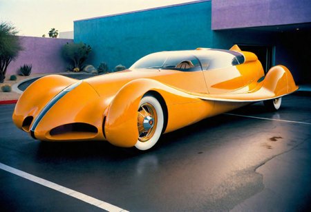 mobius, a concept car US Steel, retrofuturism, scifi  ,california art deco , leica f1.4 summilux , velvia 200 film , 1982