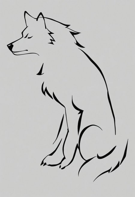 score_9, minimalism, greyscale, a wolf, Stylized