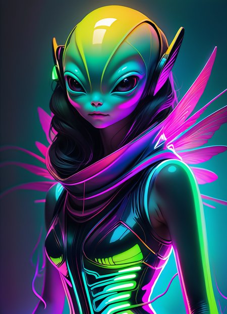 Ombre color scheme of neon blue, neon pink, neon yellow, neon green, neon orange, hyperrealistic art  <lora:sss:0.6> cute little Japanese (alien:1.3) anime, neon lights, (foggy night:1.1), stunning (full body shot) anime art by (Mark Ryden:1.1, Camille Vivier:0.88) <lora:Nicoletta_Ceccoli_2:0.4> Nicoletta Ceccoli <lora:another-bored-monsters:0.65> fx-monsters <lora:AnotherBoredDetailXL:0.7>,  <lora:70s_Sci-Fi_Art_XL:0.8> <lora:g0th1cXL:0.8> g0th1cxl, glowing, neon . extremely high-resolution details, photographic, realism pushed to extreme, fine texture, incredibly lifelike , subsurface scattering, Photorealistic, Hyperrealistic, analog style, realistic, film photography, soft lighting, heavy shadow