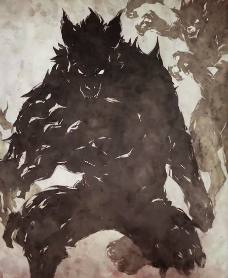 niohstorytell, silhouette of a werewolf  <lora:niohstorytelling-step00000400:1>