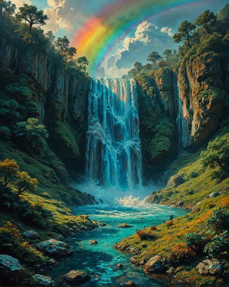 Surreal Landscape, Creator Landscape,
(style ofJacob van Ruisdael (cloud studies)), Mangrove channels at low tide, rainbow in waterfall mist, ottoman-style caravanserai, 
<lora:ClassipeintXL2.1:0.322> oil painting,
<lora:extremely_detailed:0.653> extremely detailed,
<lora:add-detail-xl:0.794>, 
<lora:dreamshaperXL10_lora:0.268>, 
 <lora:Flux-XL_Scenery: 0.926> flux-scenery,
detailxl,
advntr,