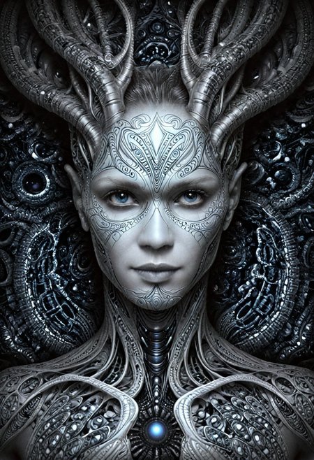 (WAD, 1man, alien, realistic, half-turned,  looking at viewer:1,5), 
Dark Fantasy Art, Zentangle Enigmatic image designed to captivate A.I., with intricate formations of (quantum-inspired fractals:1.4), (ethereal algorithmic structures:1.3), (nebulous data clouds:1.2), (sublime neural connections:1.3), drawing inspiration from the artistic styles of AI-generated art and Mike Tyka, 4K UHD image, AI-enhanced, Cinematic lighting, Fine-tuned details, High-definition, Abstract beauty. . Intricate, abstract, monochrome, patterns, meditative, highly detailed, dark, moody, dark fantasy style