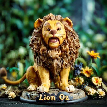 <lora:CowardlyLion1024:0.9>,CowardlyLion1024,Lion written,<lora:Cute_Collectible:1>,35mm photograph,film,bokeh,professional,4k,highly detailed,character from The Wizard of Oz,