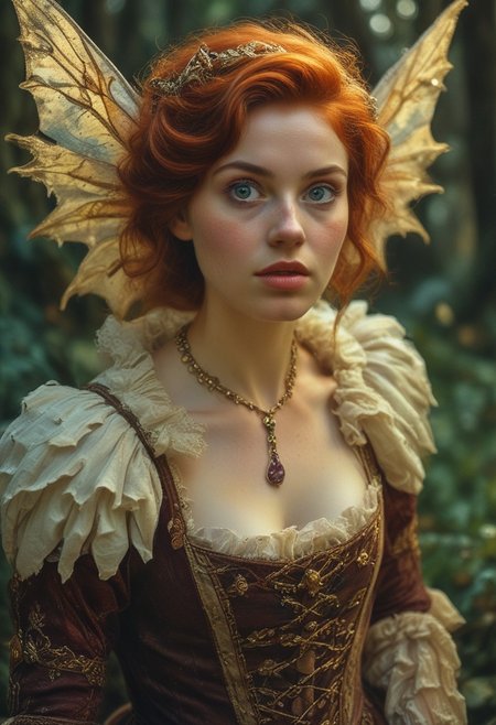 HD 32k dark movie still, photograph, hungry, salivating, vampire teeth, Ms Brown, auburn hair, female pixie princess holding a large bone wearing medieval gossamer dress with two iridescence wings on her back, detailed and colorful, intricate colorful landscape background, subsurface scattering, strong dappled lighting with soft shadows, ambient palette, strong lighting, highly aesthetic background, otherworldly, attractive colors, trending on artstation, sharp focus, studio photo, intricate details, highly detailed, cinematic realism, high action pose, perfect pupils, insanely detailed faces, correct digits, dark fantasy style