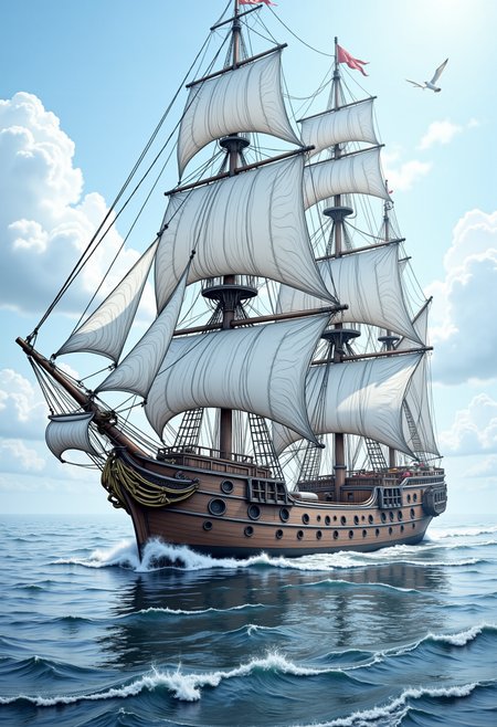 hyp3rd3tail style,an illustration,  a sailing ship