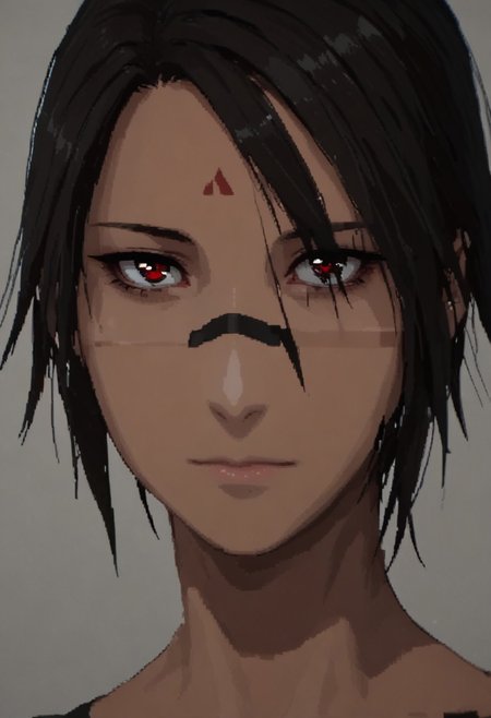 score_9, score_8_up, score_7_up,SignalisArtStyle, forehead mark, solo, white background, male, facial mark, hair, icon, dark body, red eyes, portrait, digital media (artwork), 1girl, hi res, dark-skinned female, mammal, female, dark skin, simple background, looking at viewer, black hair, grey background, pixel (artwork), closed mouth, 1:1, anthro, short hair<lora:EMS-444624-EMS:1.000000>