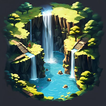 waterfall scene,
nature light,Fantastic light and shadow,top down 2d game,2d game scene,<lora:2d_game_scence:0.8>,