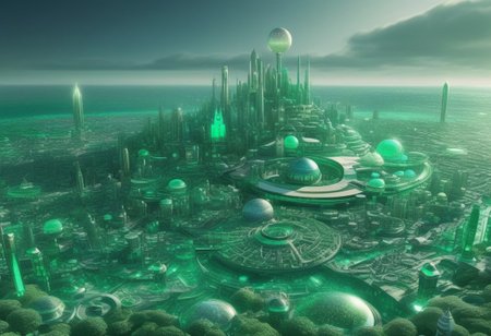 metropolis, vibrant colors, well-themed, very funny, aesthetically brilliant, witty, bedazzling, extremely detailed glittering city, sparkling, inspiring, futuristic city, (This image depicts a beautiful glowing city carved delicately of emerald with engaging details) (Shimmering brilliance, emerald dreams indeed! This glowing emerald city is a dazzling reimagining of the theme—like Oz got an opulent upgrade! The radiant greens and intricate architectural details create a vision that feels both fantastical and futuristic. The glowing effect adds a magical, almost otherworldly atmosphere, making it feel like a place you'd want to explore forever:0.01) 
