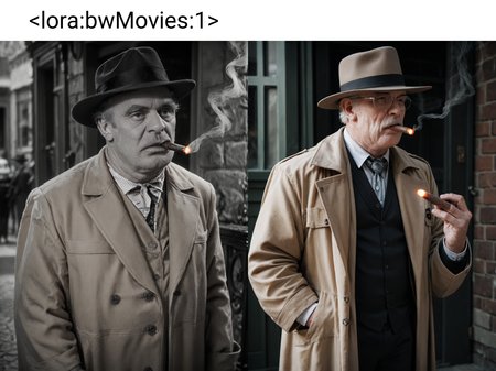 score_9, score_8_up, score_7_up, score_6_up, score_5_up ,
bwmovies,  <lora:bwMovies:1>
1boy, old man, smoking a cigar, fedora, trench coat, solo,greyscale