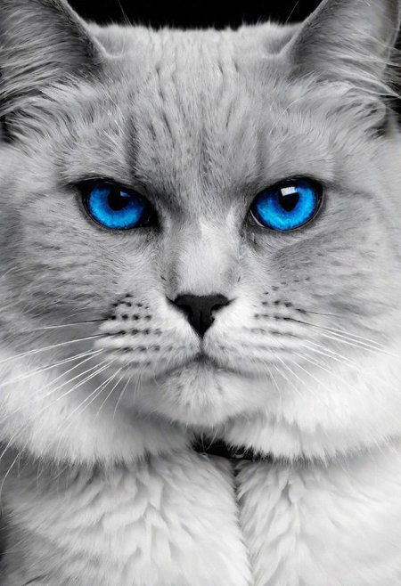 cats face, (Black and white image, blue Accent)