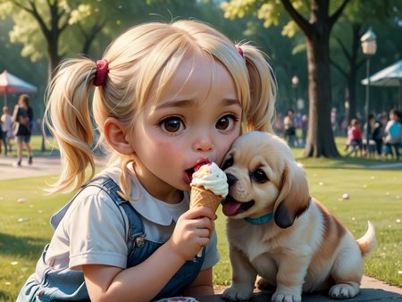 Photorealistic chibi art style,

a puppy licking an icecream cone in the park with a little blonde girl, pigtails,

<lora:RMSDXL_Enhance:1>,
<lora:add-detail-xl:0.8>,
<lora:RMSDXL_Darkness_Cinema:1>,