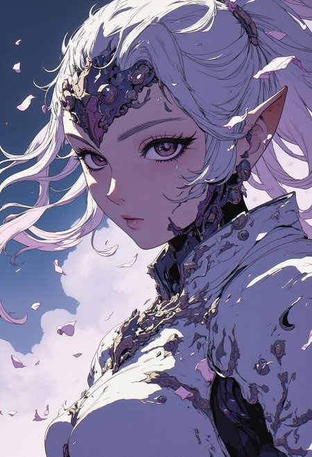 Anime, Motion lines, Action Scene, floating particles, Atmospheric haze, foggy atmosphere, high quality anime shot of a woman wearing an intricate FredFraiStyle inspired shiny Brand new synthetic White and vibrant thin dark intricate designed armor with high collar, Highly detailed close-up action scene of a knightess in intricately patterned armor. Long billowing hair, The focus is on the knightess ethereal eerie helmet, showcasing intricate designed lines that are emitting light streams, a vibrant black blur of light that trails with the swift motion, capturing the dynamic speed of the fighter. The scene is set in a misty, fog-filled night with a vibrant pastel color palette. Deep blacks, The background is hazy Metropolis, while motion streaks and dynamic lighting enhance the sense of speed and intensity, with the knight’s glow piercing through the mist, impressive powerful stance, very detailed, moody DARK dystopian villain themed analog photo
