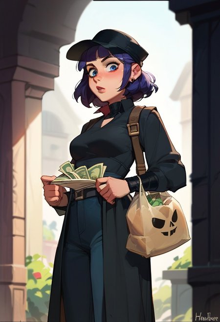 score_9, score_8_up,  score_8_up, 1woman, thief , hamburglar , money bag
