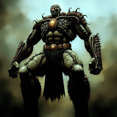 first person pov, 3D01S, simple background atmospheric and powerful dark fantasy, natural organic and first person pov of a 
A towering Golem, crafted from ancient stone and animated by arcane magic, stands as an imposing figure of power. Its body is made of jagged, weathered stone, with cracks glowing faintly from the magical energy flowing through it. Veins of moss and dirt cover parts of its massive form, giving it an ancient, earthy appearance. The golem's muscular arms and legs add to its brutish stature, each step heavy and deliberate, shaking the ground beneath.
Its face is featureless except for glowing hollow eye sockets. Armor-like stone plates cover its body, with bronze or gold accents hinting at its regal, ancient origin. Growing from its back are small, twisted statues or faces, remnants of cursed spirits or multi-consciousness trapped within.
The golem's fists are enormous, capable of crushing anything in their path, sometimes wielding a sharp, curved obsidian blade. A glowing symbol on its forehead or chest signifies the source of its life, tied to an ancient deity or magic. Its slow but powerful movements radiate unstoppable force, making it an awe-inspiring, dangerous guardian of sacred grounds.
UHD letterboxed game trailer frame chromatic aberration dark atmosphere sharp masterpiece with a focus on the character, elden ring style, dark atmosphere, chromatic aberration