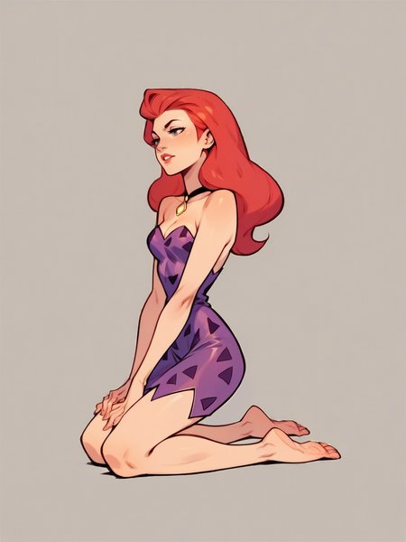 score_9, score_8_up, score_7_up, score_6_up, score_5_up,   <lora:AnnMargrockXLP2:0.8> ann margrock, 1girl, red hair, long hair, solo, barefoot, purple dress, kneeling