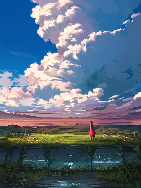 PDXL, <lora:AenuaV1:1>, a3nua, 
landscape, city, red, sky, clouds