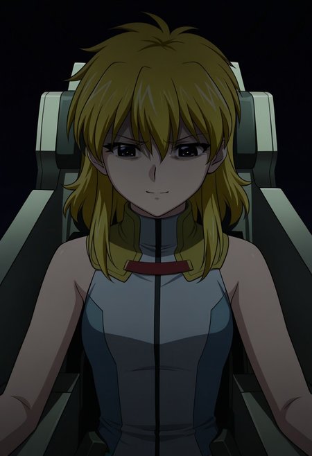 masterpiece, best quality, 32k, high resolution, absurdres, sara werec, closed mouth, smile, sad, bare shoulders, dark, dress, uniform, bodysuit, angry, cockpit