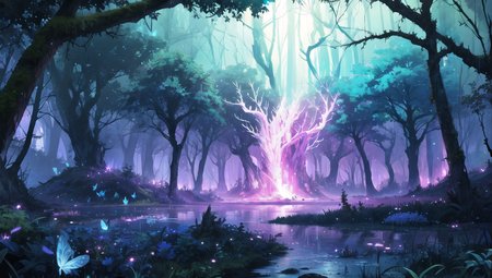 (masterpiece, top quality, best quality),dynamic angle,,,BREAK  ,(fantasy),wide shot,scenery , <lora:cozy animation scenes_20230824111332:0.3>,((big root)),giant tree,(tent),water,wetland,overgrown ,((dark)), (vines),moss,rock,rain,glowing ,<lora:Gloomifier_V2_TheGlow:1.5>,dark purple theme,(overview),vanish point,fairy,butterfly