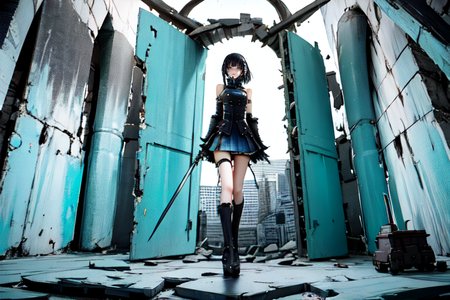 highly insanely detailed, masterpiece, top quality, best quality, highres, 4k, 8k, RAW photo, (very aesthetic, beautiful and aesthetic),  
tsutomu nihei,nihei_tsutomu,blame!,blame gakuen!,abara,TNstyle,sidonia_no_kishi,(stairs,lab,megastructure in background,tunnel,tower,deep horizon,city ruins,giant room,hangar,space,spacecraft,sidonia \(ship\),mausoleum),bones,air conditioner,no human,dystopia,destroyed,flock,blm,cyberpunk,science fiction,empty,vast scenery,perspective,decrepit,open space,dark background, 
<lora:ABARA:0.8>, 
(1girl:1.3), 
solo focus, 
cyan background,mint green background,dark blue background,(colored marble background),âââ