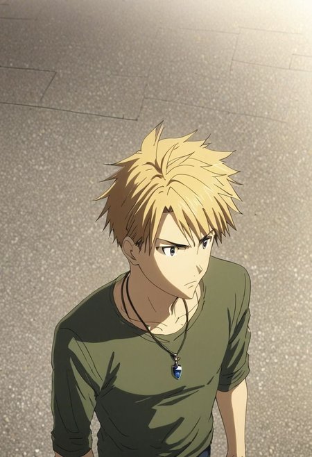 high resolution, solo, best quality, 1Boy, Yamato Ishida, Blond Hair, Necklace, casual, seen from above, gangster, dominant, intimidate, OverallDetail
