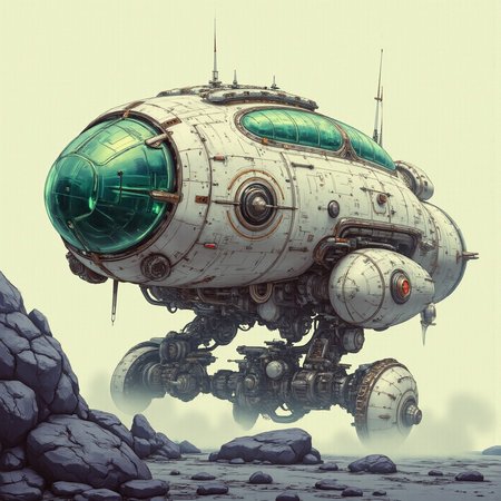 Sketch of YFG-Zaat, sharp photo of a digital illustration of a futuristic creature that appears to be floating in the air. The creature is made up of multiple layers of metal and glass, with intricate details and patterns. The body of the creature is predominantly green, with a large circular window on the right side. The window is covered in small circles and dots, giving it a futuristic look.
The creature is standing on a rocky surface, with large rocks and boulders scattered around it. The rocks are covered in a layer of fog or mist, creating a mysterious and ethereal atmosphere. The background is a pale yellow, with hints of blue and green, giving the creature a sense of depth and mystery. The overall mood of the image is eerie and mysterious.