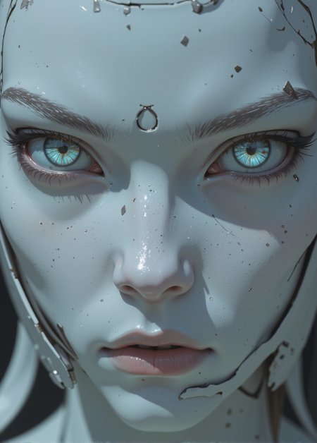 <lora:ck-Sci-Fi-Concepts:0.7>, in the style of ck-sfc, close up face shot of a white pale ceramic wabi-sabi cyberpunk (woman:0.6) looking mysteriously at the viewer, direct eye contact. holographic reflections of a (pentagram) in their eyes.
<lora:ck-nc-luminal-genesis:0.8>
<lora:flux.1_lora_flyway_Epic-detail_v2:0.6>
<lora:CPA:0.5>
<lora:BLUE_mk4_angel_FLUX_01:0.30>