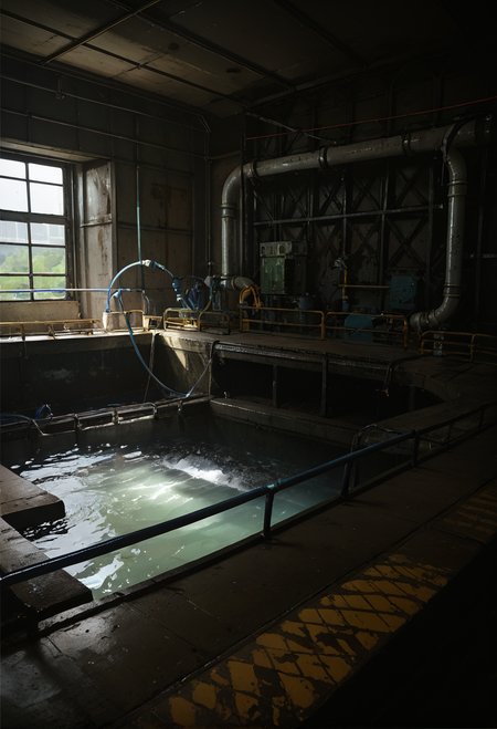 ,ruanyi0826,water,cable,indoors,drainpipe,dark,<lora:0826 abandoned sewer_v1_pony:1>, score_9,score_8_up,score_7_up,,8k,1girl,solo,,