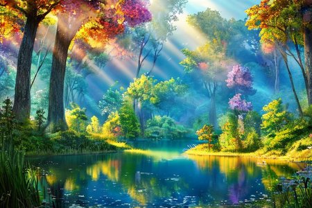 (masterpiece:1.2), (best quality,:1.2), 8k, HDR, ultra detailed, ((photorealistic)), professional light, cinematic lighting, fashion photography, ambient lighting, face lighting,  <lora:detail_slider_v4:4.>, a small lake in a forest, sunlight, godrays, reeds, FanFo, <lora:FantasyForest-10:0.9>, epiCPhoto
