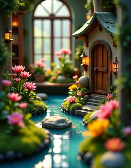 (indoor,very wide isometric view,tilt-shift lens:1.6), (miniature,diorama,no_realistic,no_photo:2) of (stasis _chamber:1.5), spring wonderland