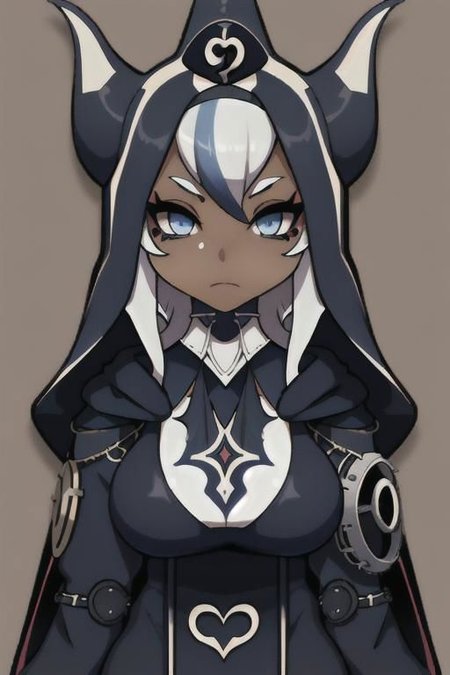 Devil, horns, body mods, huge breasts, thick thighs, muscular, ((dark tan skin)), white hair, ((navy hair streaks)), short spiky scene hair, slanted blue eyes,blue tribal cloud tattoos, non human, monster girl, bad ass, ((nun)), huge fluffy white scarf, (( hooded jumpsuit)), ((steampunk)), ((y2k aesthetic)), black, white, navy, light blue, 3d render, chibi, ((Kaeya Alberich inspired outfit)), poofy hair, eyeliner, emo, emo makeup, goth, wrench_genshin_style, chara-sheet