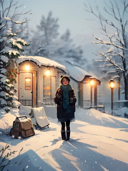score_9, score_8_up, score_7_up, score_6_up, score_5_up,   <lora:snowXLP:1> snow, outdoors, winter, 1girl, scarf, solo