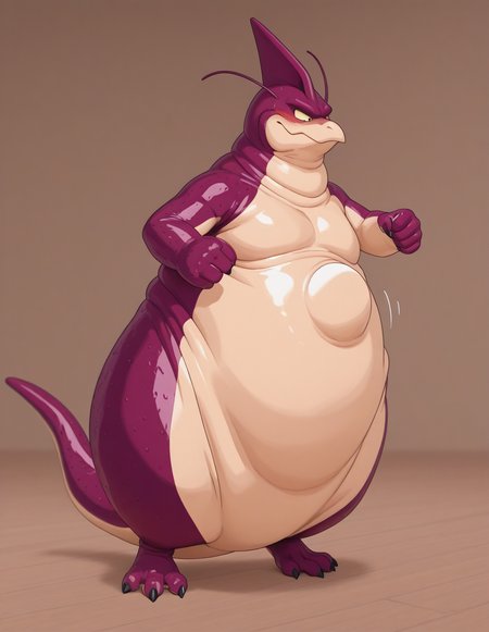 masterpiece, best quality, newest, absurdres, highres, , solo, rageshenron,  small, no humans, embarrassed, blushing,   mouth closed, full body view, fat, belly fold, side view, skin folds, fighting , kicking  jiggling belly, fat neck, 
backlight, masterpiece, best quality, amazing quality, very aesthetic, high resolution, ultra-detailed, absurdres, newest, scenery, , dokkan art, 3d model, anime screenshot,
rageshenron,  <lora:Rage_Shenron_Illustrious:1>  <lora:Immobile:0.3>