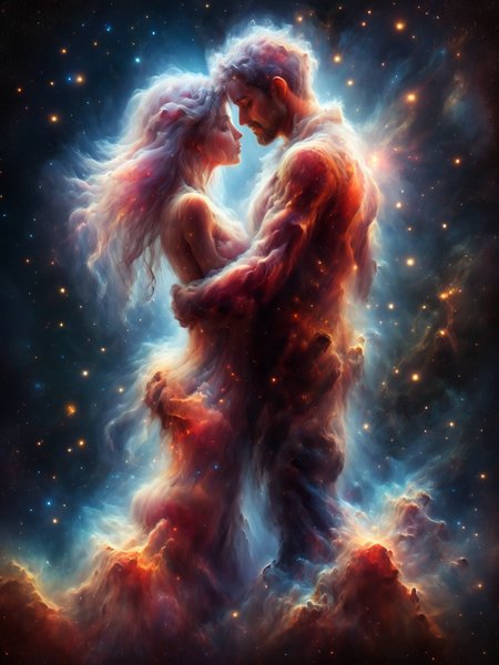 mad-nbla couple embracing,  <lora:Space_Nebula_Style_SDXL:1.0>, (masterpiece:1.2), best quality, (hyperdetailed, highest detailed:1.2), high resolution textures