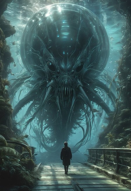 Midjourney style, cinematic quality, macro, 
underwater glass domed walkway,foggy,ocean,beautiful,creepy,melting,webbing,8 k,by tristan eaton,stanley artgerm,tom bagshaw,greg rutkowski,carne griffiths,ayami kojima,beksinski,giger,trending on deviantart,face enhance,hyper detailed,minimalist,horror,alien,