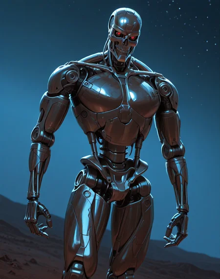 <lora:Terminator_(Terminator)_(Illustrious)_(AD):1> Terminator, robot, endoskeleton, 
((
exterior, science fiction, night, night time, post apocalyptic landscape, 
dutch angle, dynamic action, male focus, solo, villain, solo, powerful, superiority, brushed titanium, large shoulders, thick arms, thick legs, wide chest, 
)),
BREAK: very awe, aesthetically pleasing, masterpiece, best quality, amazing quality, very aesthetic, depth of field, absurd details, depth of field, atmospheric rendering, natural shading, soft shading, 
BREAK: lazympos, lazypos (3),